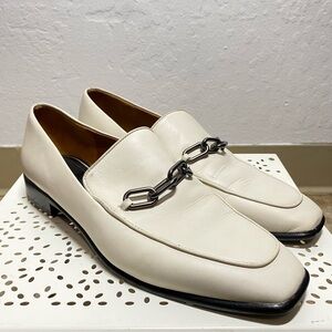 Rag & Bone Aslen 8 Men’s White Leather Square Toe Loafers Slip on Chain